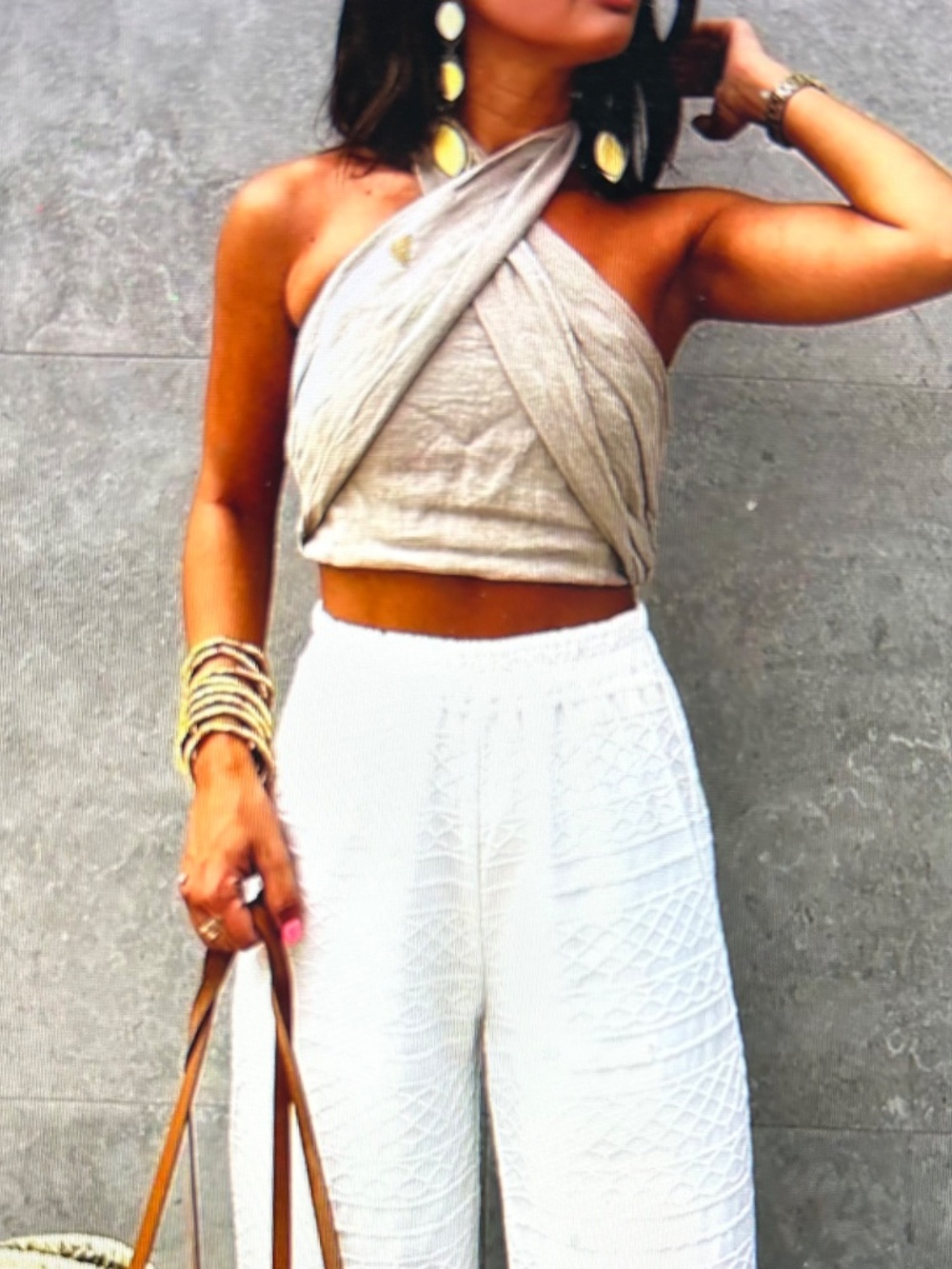 NWT Small Commense Oatmeal Linen Crisscross Wrap Halter